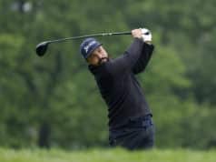 J.J. Spaun au départ du 18e trou lors du deuxième tour du Memorial Tournament 2025 à Muirfield Village