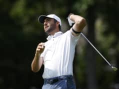 Scottie Scheffler exprime sa frustration après un coup raté lors du Memorial Tournament 2025.